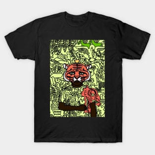 Switzerland - Green-Eyed Male Character with Animal Mask and Doodle Accent T-Shirt